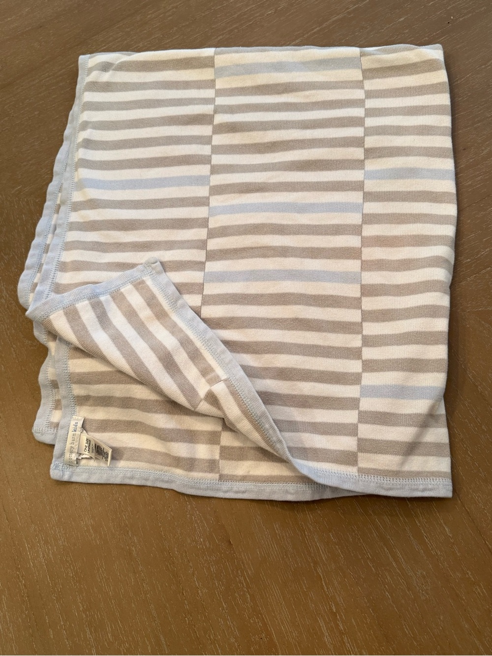 Pottery Barn Kids Striped Knit Blanket - Beige & Light Blue